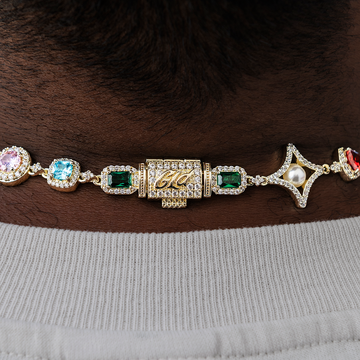 Colored Gemstone Pearl Chain + Rosary Bundle in Yellow Gold - 17mm