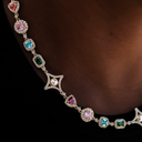 Colored Gemstone Pearl Necklace in Yellow Gold - 17mm