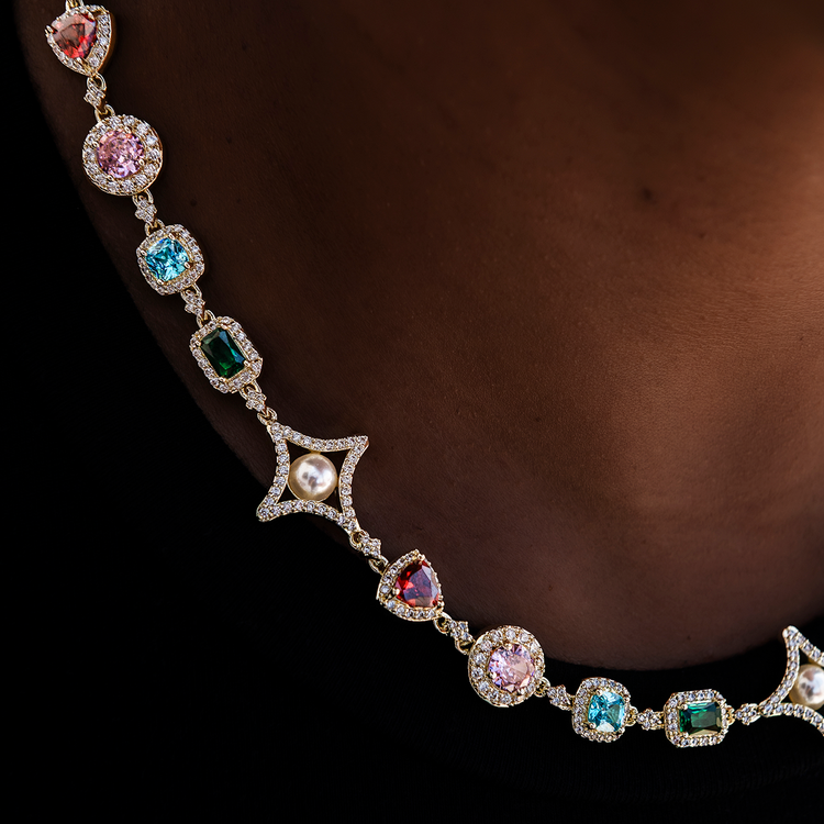 Colored Gemstone Pearl Necklace | Vibrant Luxury