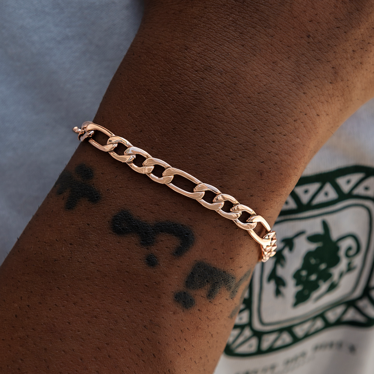 Figaro Chain + Bracelet Bundle in Rose Gold- 6mm