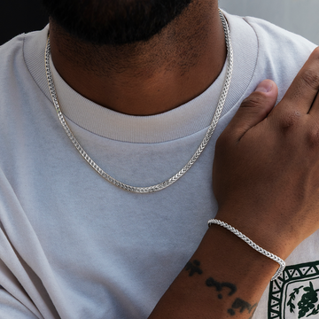 Franco Chain + Bracelet Bundle in White Gold- 3mm