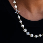 Iced Beaded Pearl Necklace in Yellow Gold