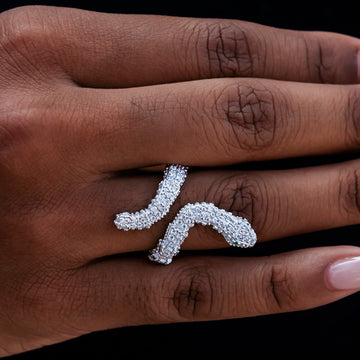 Iced Snake Wrap Ring in White Gold