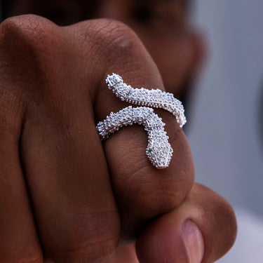 Iced Snake Wrap Ring | White Gold Diamond Shine | GLD- The GLD Shop