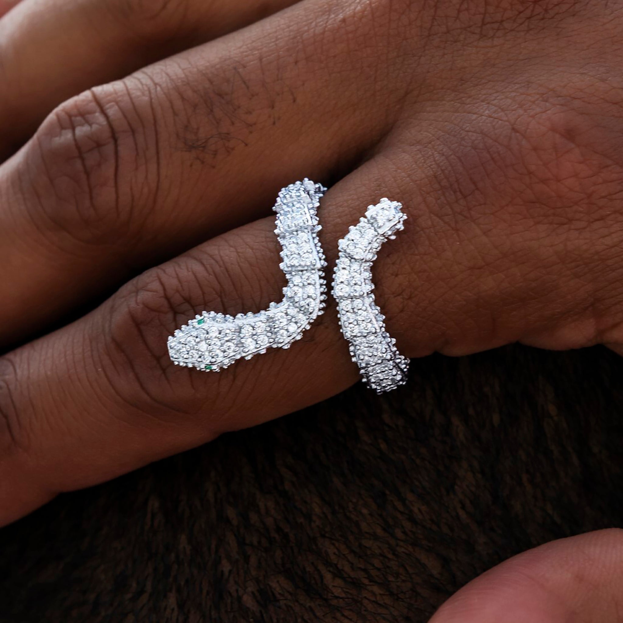 Iced Snake Wrap Ring | White Gold Diamond Shine | GLD- The GLD Shop