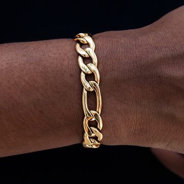 Figaro Chain Bracelet in Yellow Gold- 9mm