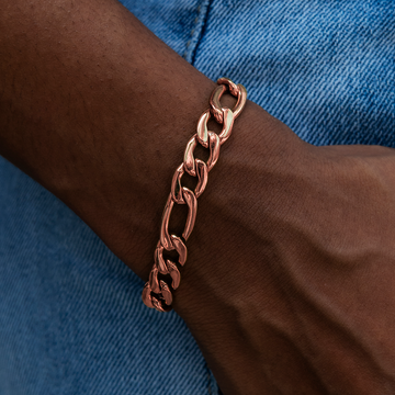 Figaro Chain Bracelet in Rose Gold- 9mm