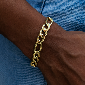 Figaro Chain Bracelet in Yellow Gold- 9mm