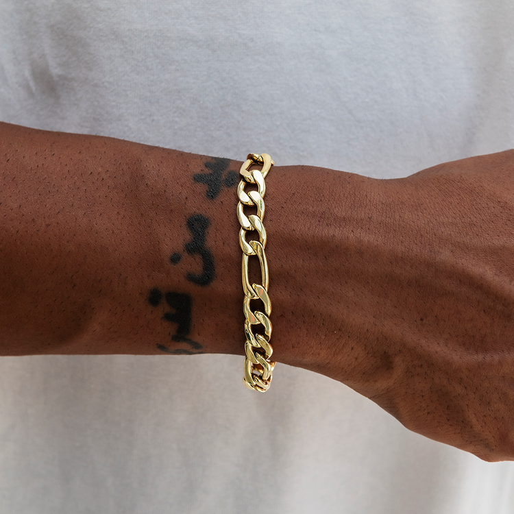 9MM Figaro Bracelet | 18k Yellow Gold Classic Link | GLD