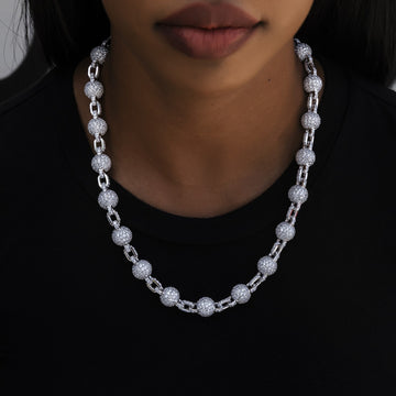 12MM Iced Ball Necklace in White Gold