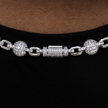 12MM Iced Ball Necklace in White Gold