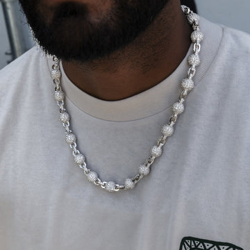Cadena de bolas helada de 12 mm en oro blanco