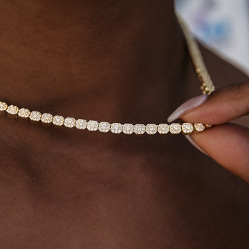 Iced Mini Clustered Tennis Necklace in Yellow Gold