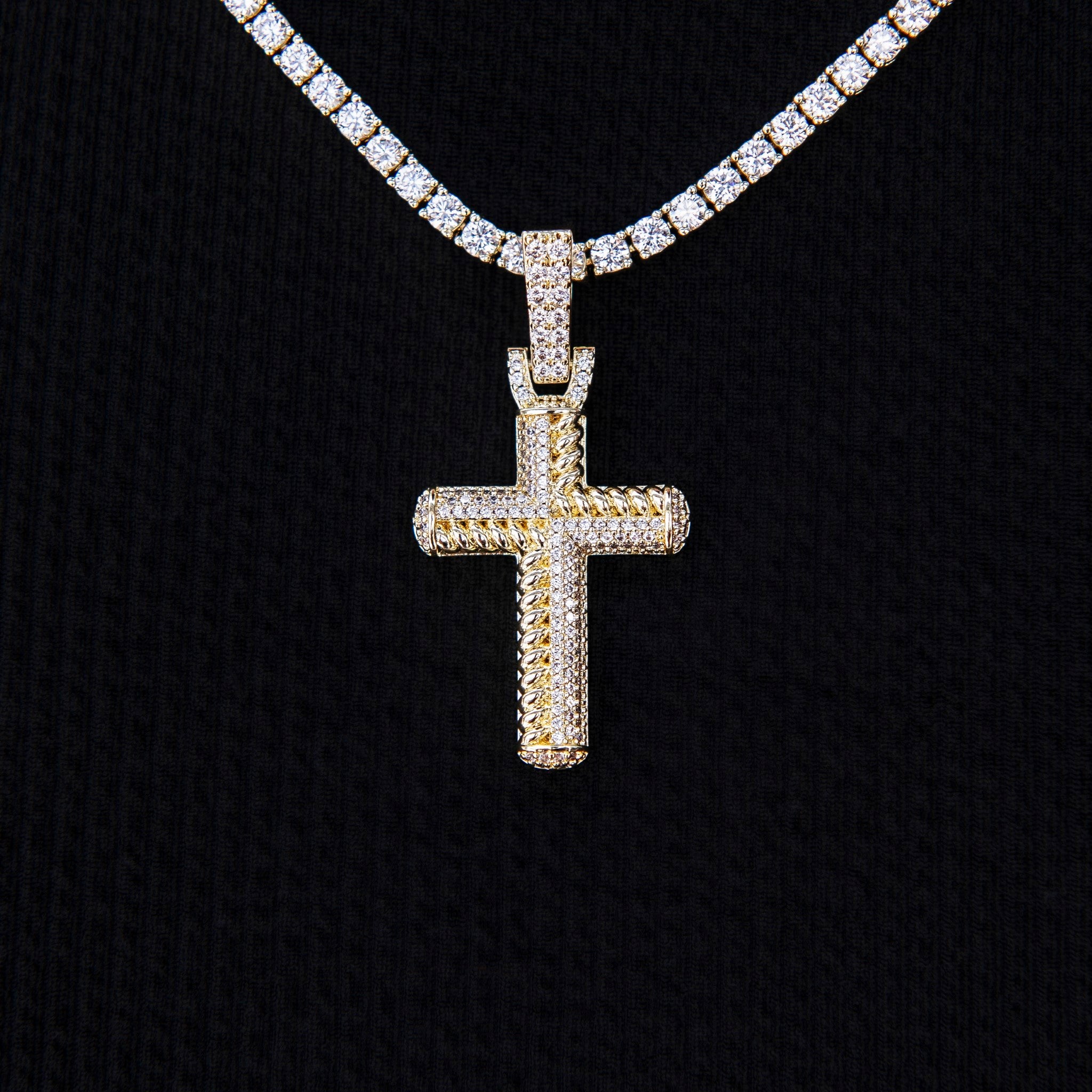 Iced Rope Mix Cross Pendant in Yellow Gold - The GLD Shop