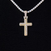 Iced Rope Mix Cross Pendant in Yellow Gold