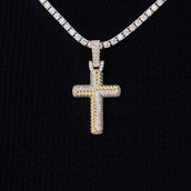 Iced Rope Mix Cross Pendant in Yellow Gold