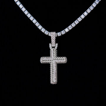 Iced Rope Mix Cross Pendant in White Gold