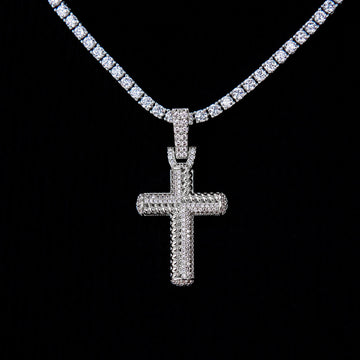 Iced Rope Mix Cross Pendant in White Gold
