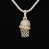 Iced Basketball Hoop Pendant in Yellow Gold