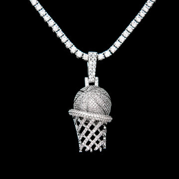 Iced Basketball Hoop Pendant in White Gold