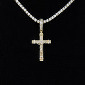 Iced Flat Crucifix Pendant in Yellow Gold