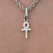 Micro Ankh Cross Clip On Charm  Pendant in White Gold