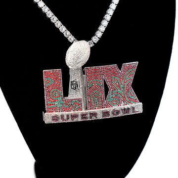 Colgante con el logo oficial de la NFL del Super Bowl LIX grande en oro blanco