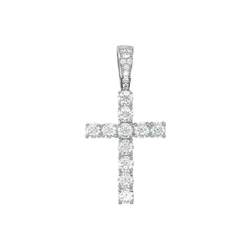 Women's Moissanite Diamond Cross Pendant in White Gold Vermeil
