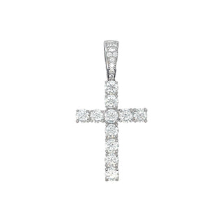 Men's Moissanite Diamond Cross Pendant in White Gold Vermeil