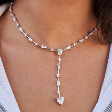 Heart Drop Necklace in White Gold