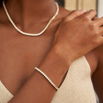 Conjunto de collar de tenis y pulsera de diamantes en oro amarillo - 3mm