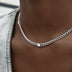 Round Stone Station Cuban Necklace in White Gold