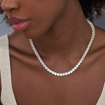 Women's Moissanite Diamond Tennis Necklace in Yellow Gold Vermeil - 5mm