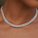Cadena cubana con garras de diamante de 8,5 mm - Oro blanco