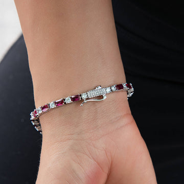Ruby Baguette Tennis Bracelet in White Gold - 4MM