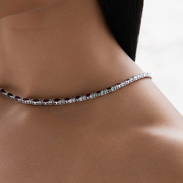 Ruby Baguette Tennis Necklace in White Gold - 4MM