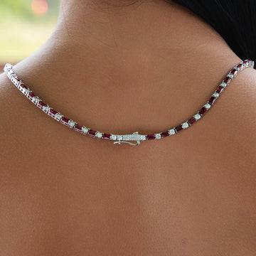 Ruby Baguette Tennis Necklace in White Gold - 4MM