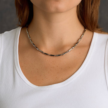 Bar Link Chain Necklace in White Gold - 4mm