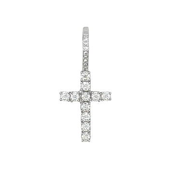 Men's Moissanite Diamond Cross Micro Pendant in White Gold Vermeil