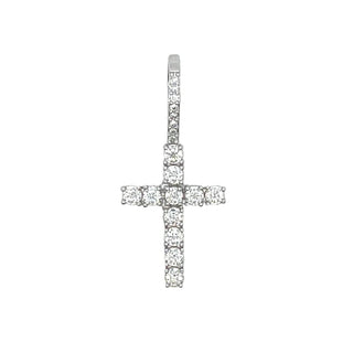 Men's Moissanite Diamond Cross Micro Pendant in White Gold Vermeil