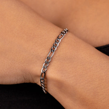 Figaro Bracelet in White Gold - 4mm