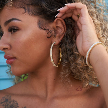 Iced Bamboo Hoop Earrings in Yellow Gold - 2.5MM