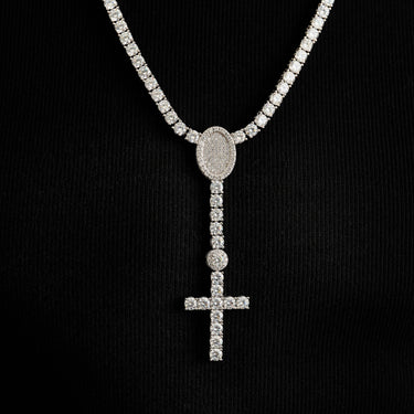 RAYO-GUARD ネックレス ホワイト Diamond Eternity Tennis Cross Rosary Lariat in White Gold - 5mm