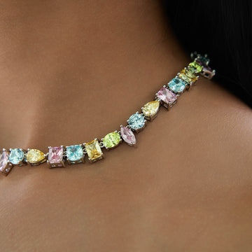 Floating Pastel Multicolor Stone Necklace in White Gold