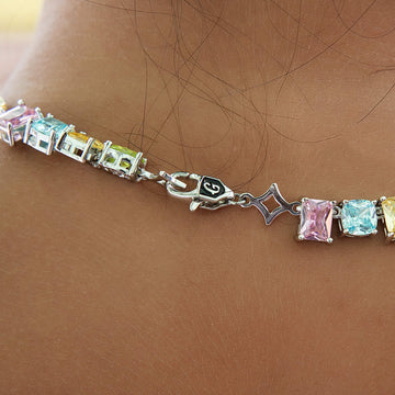 Floating Pastel Multicolor Stone Necklace in White Gold