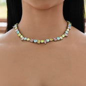 Floating Pastel Multicolor Stone Necklace in White Gold