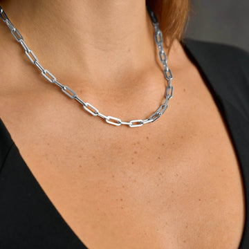 Paper Clip Chain Necklace in White Gold - 5mm