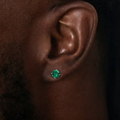 Pendientes de botón con esmeralda de talla redonda en oro blanco - 5 mm
