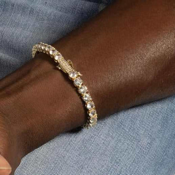 Paquete de cadena y pulsera de tenis de diamantes en oro amarillo - 5 mm