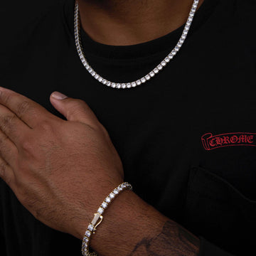 Paquete de cadena y pulsera de tenis de diamantes en oro amarillo - 5 mm